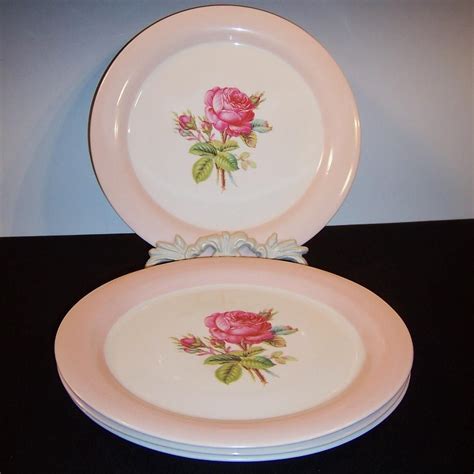 Four Dinner Plates Homer Laughlin Moss Rose Great Cond Double