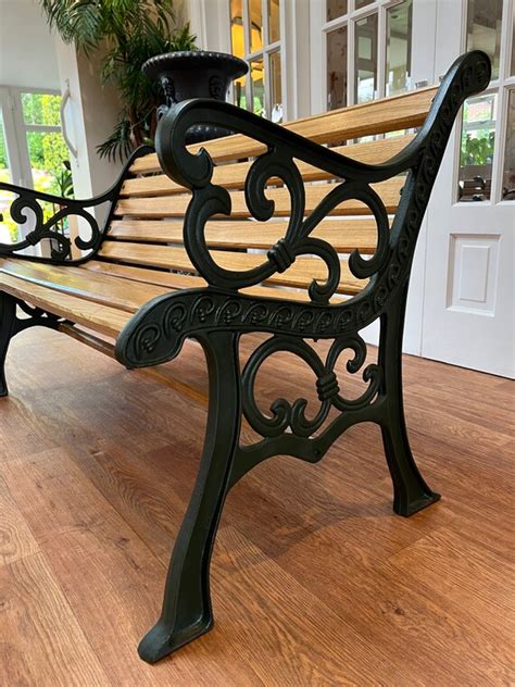 Fully Restored Cast Iron Garden Bench With Oiled Oak Slats Etsy