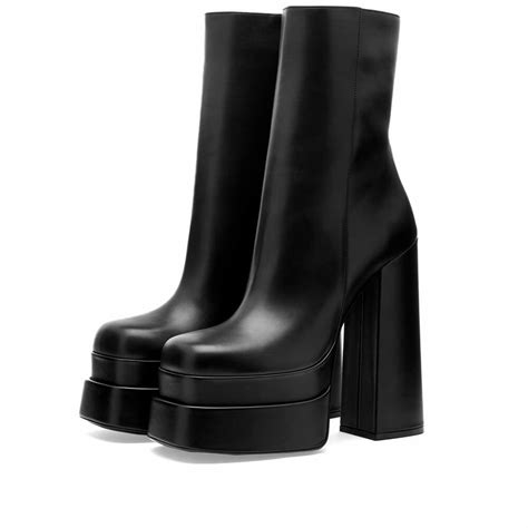 Versace Womens Leather Platform Boot In Black Versace