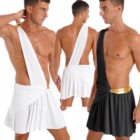 Us Mens Cosplay Skirt Greek Rome Theme Party One Shoulder Strap Role