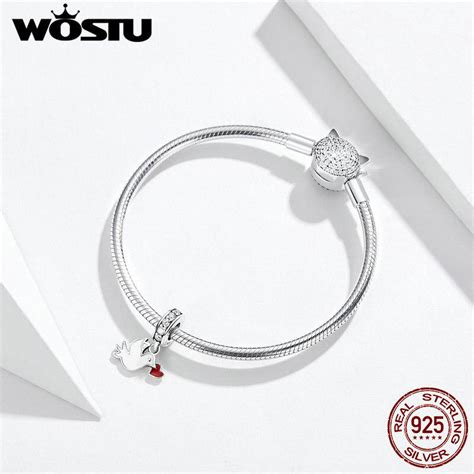 Buy WOSTU Love Letter Pigeon Dangle Charm 925 Sterling Silver Heart