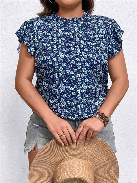 SHEIN LUNE Blusa Informal De Talla Grande Para Vacaciones Con Estampado