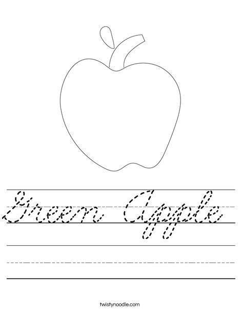 Green Apple Worksheet Cursive Twisty Noodle
