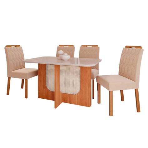 Conjunto Mesa Louise Cadeiras Paola Wood Cinamomo Off Mad Nude Cimol Mesa Louise