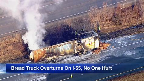 Semi Truck Accident Turano Bread Truck Carrying Hamburger Buns Catches Fire Causing Traffic On