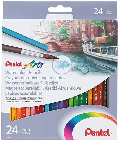 Pentel Arts Watercolour Pencils Assorted Colours Set Of 24 Cb9