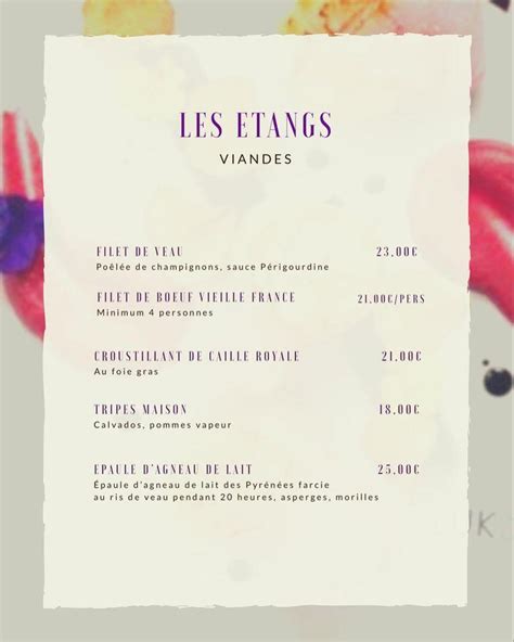 Menu Au Les Tangs Restaurant Manom Rte De Garche