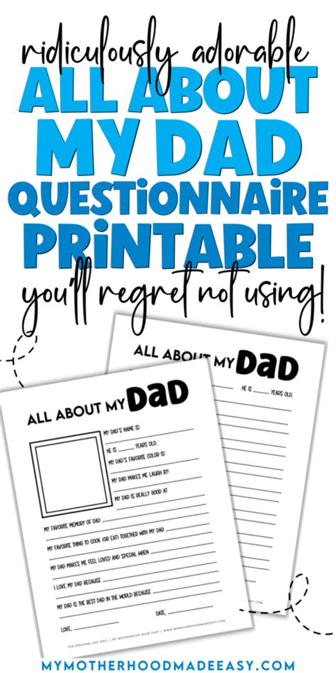 Free All About My Dad Printable For Fathers Day Interview