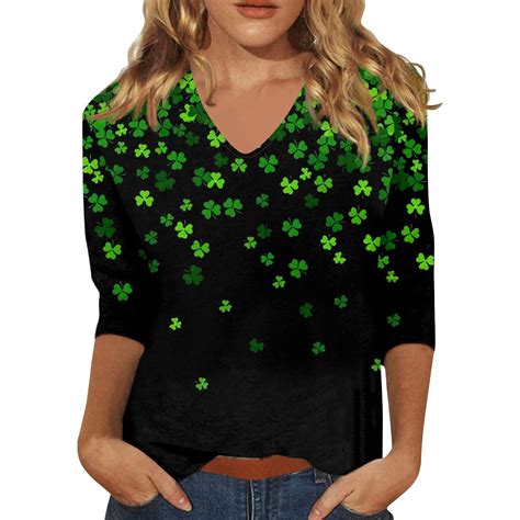 Susanny St Patricks Day Shirts Women Long Sleeve 3 4 Sleeve V Neck