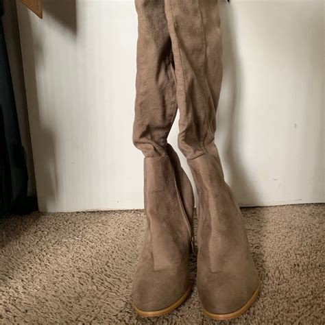 Nude Faux Suede Over The Knee Boots Gem