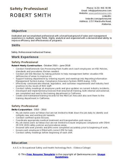 10 Safety Professional Resume Samples And Templates For 2025