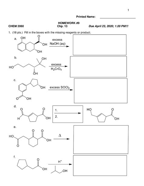 Solved Printed Name HOMEWORK 9 CHEM 2060 Chp 13 Due April Chegg