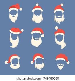 Santa Beards Set Red Hats On Stock Vector Royalty Free