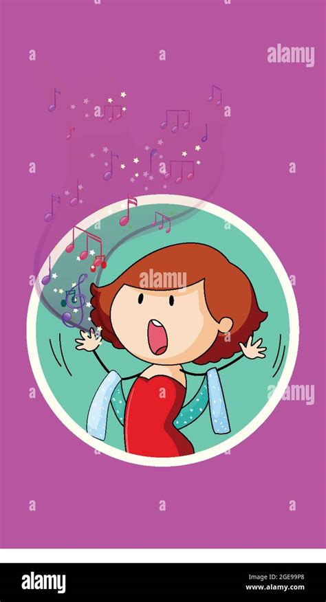 Doodle Cartoon Character Of A Singer Woman Singing With Musical Melody