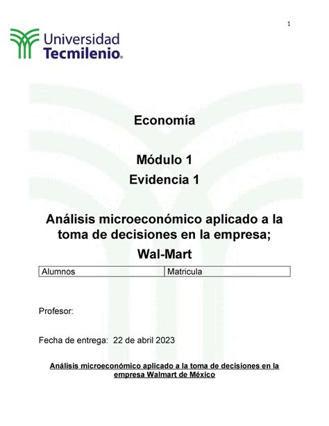 Evidencia 1 Walmart dfhzfhzdghdghghzht Economía Módulo 1 Evidencia