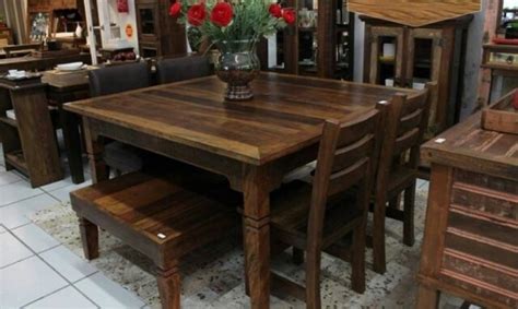 Mesa Jantar Quadrada Madeira Demolição 8 Lugares Peroba Rosa R 1 499