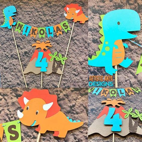 Dinosaur Cake Bunting Topper With Volcano Cake Topper 2 Pc Set Dino