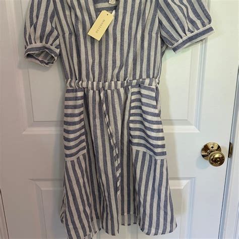 Monteau Dresses Monteau Striped Blue And White Linen Mini Dress