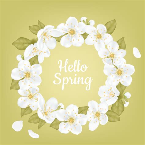 Round Banner Hello Spring Card For Spring Season With Cherry Blossom