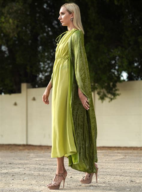 Summer Look Apple Green Ombre Bisht Cut Abaya With Inner Dress