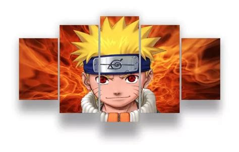 Quadros Decorativos Naruto Uzumaki Mosaico 5 Peças Quarto