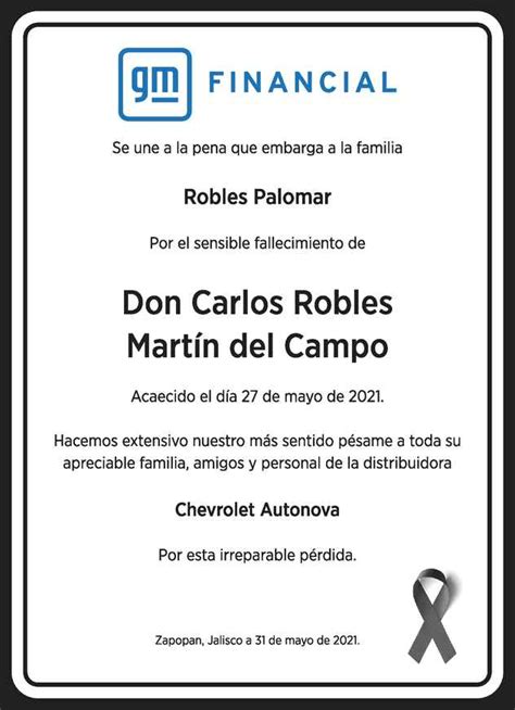 Carlos Robles Martín del Campo Obituario Esquela