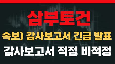 삼부토건 주가전망 삼부토건 드디어 일났다 감사보고서 긴급 발표 삼부토건악재 삼부토건대응전략 Youtube