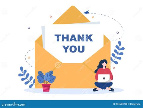 Email Thank You Banner Flat Illustration With Envelope Greeting Card