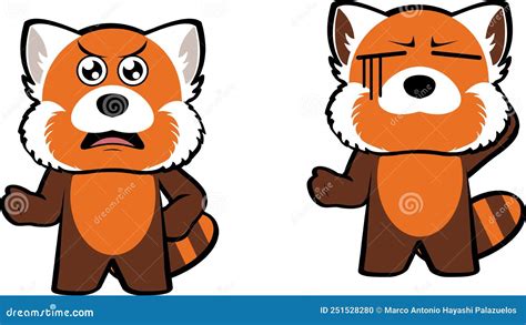 Grumpy Red Panda Cartoon Expressions Pack Illustration Stock Vector