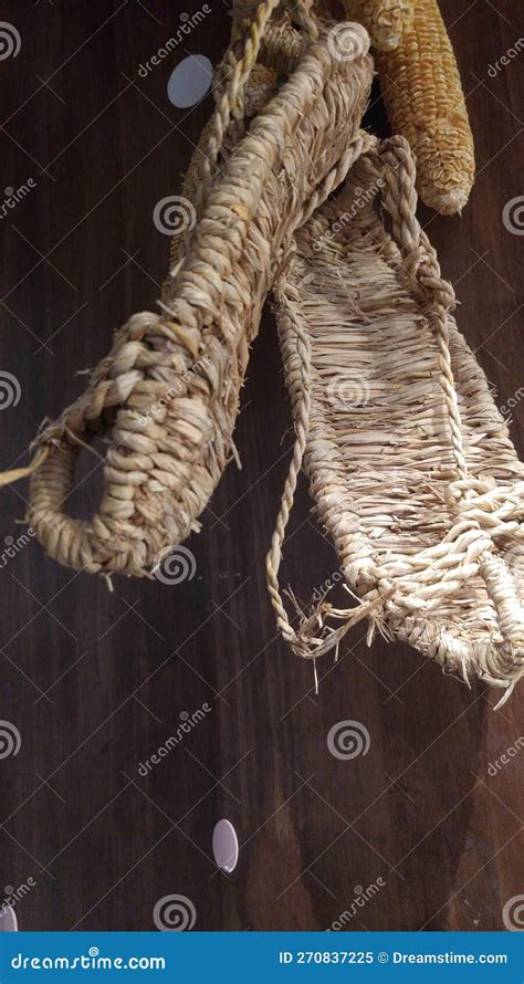 Close Up Of Straw Sandals Chinese Traditional Straw Sandals Long Ago