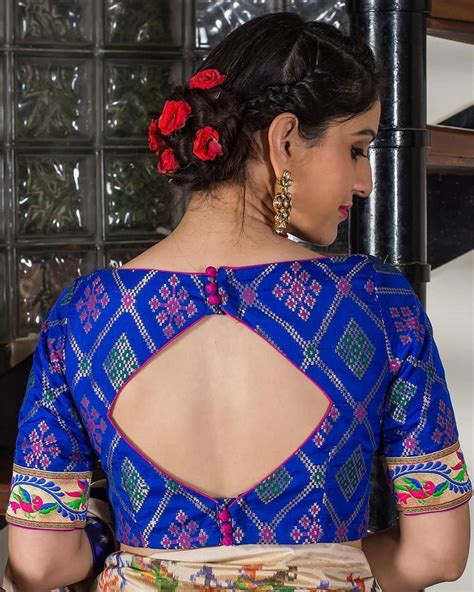 Attractive Back Side Boat Neck Blouse Designs Catalogue