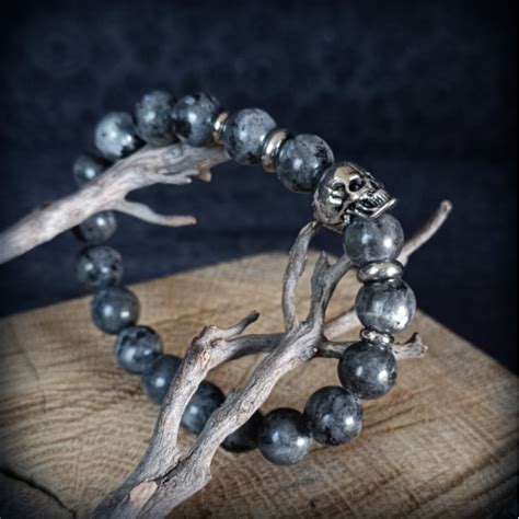 Bracelet Perles Labradorite Et T Te De Mort Perle Acier