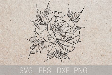 Peony Tattoo Stencil Peony Tattoo Svg Graphic By Tattooworker