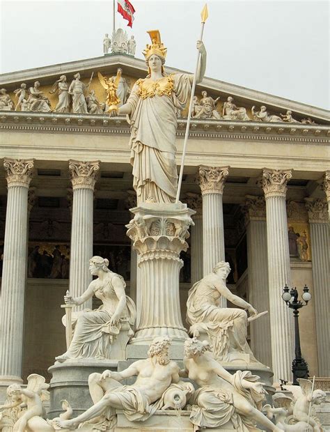 Statue Of Athena Pallas Athene Fountain In Front Of Austrian