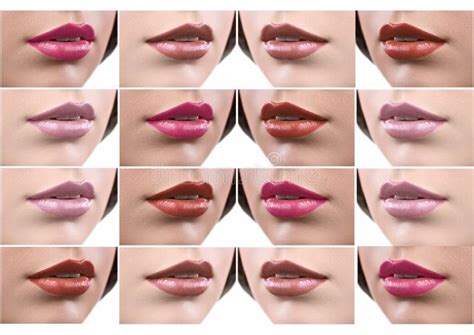 Collage Delle Labbra Femminili Sexy Con Rossetto Variopinto Immagine