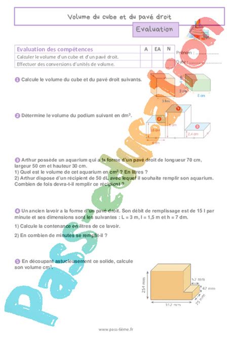 Volume Du Cube Et Du Pav Droit Evaluation De G Om Trie Pour La Me