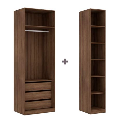 Módulo Closet Gavetas Nichos Cabideiros e Maleiro Nogueira 2 36x1