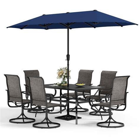 PHI VILLA Black 8 Piece Metal Rectangle Patio Outdoor Dining Set With