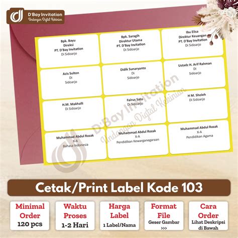 Jual Print Cetak Stiker Label Nama Undangan Buku Sekolah Kode 103