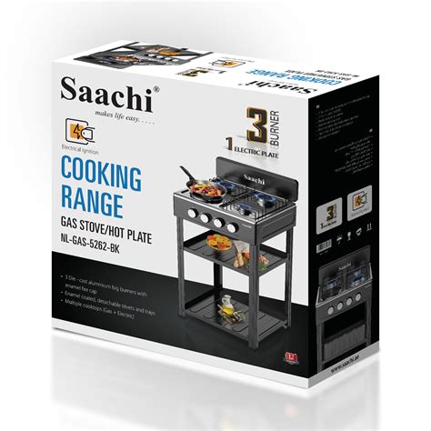 Saachi 3 Burner And 1 Hot Plate Gas Stove With Stand NL GAS 5262 BK Saachi