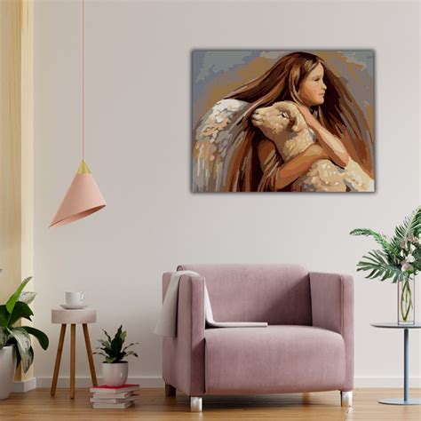 Angel Girl With Lamb Diamond Painting Painting Diamond Painting Kits