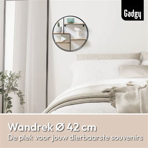 Gadgy Wandrek Industrieel Rond Met Houten Planken Wandrekken