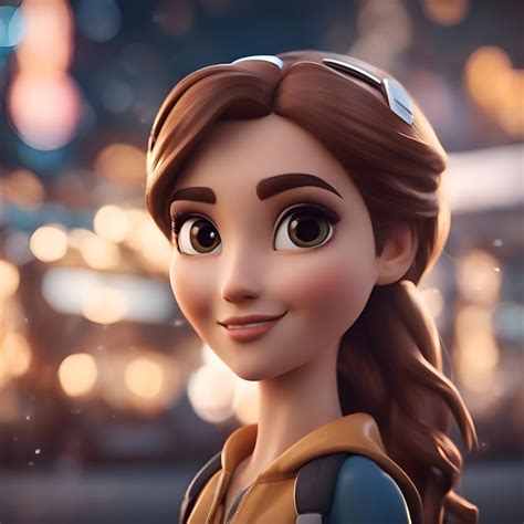 Renderización en 3d de una hermosa chica de dibujos animados en la