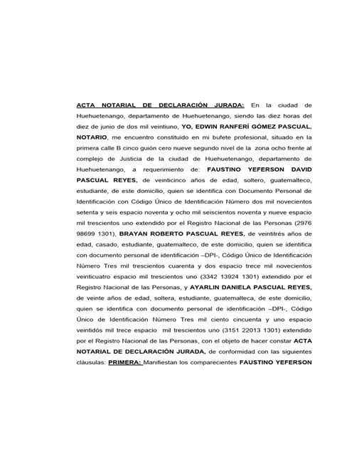 Acta Notarial De Declaración Jurada Pdf Justicia Crimen Y Violencia