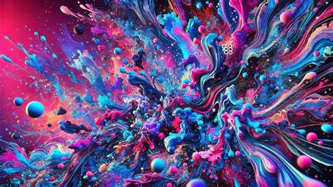 Abstract Scene Bursting With Chaotic Splashes Of Paint In Vivid High