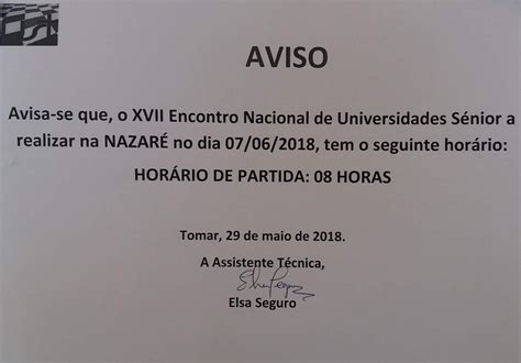 Universidade Sénior de Tomar Programação do XVII Encontro Nacional das