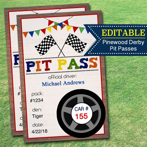 Pinewood Derby Pit Passes Instant Editable Boy Scout Etsy