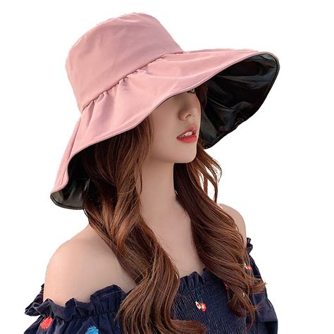 Womens Packable Reversible Bucket Hat Uv Sun Protection Wide Brim