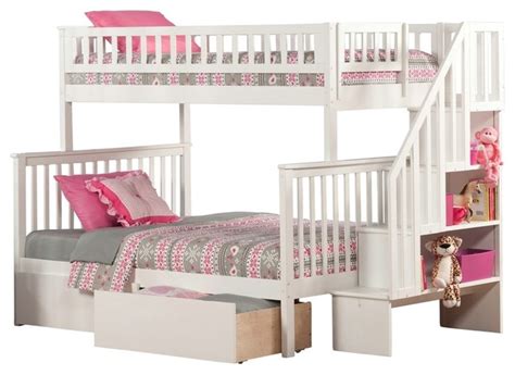 Afi Woodland Twin Over Full Wood Staircase Storage Bunk Bed In White