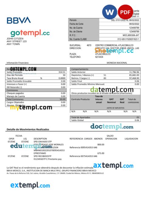 Mexico Bbva Bank Statement Word And Pdf Template Fully Editable